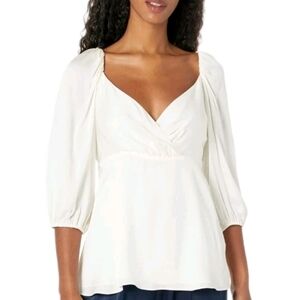 TRINA TURK Impressive Surplice Silk Blend Puff Sleeve Blouse In Light Cream -Med